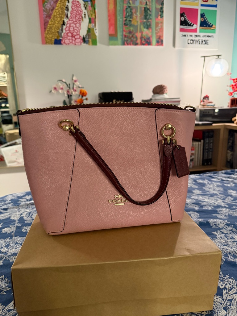 Coach Pink Leather Shoulder Tote With Brown Handles